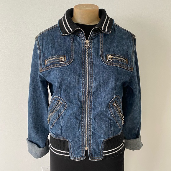VIGOSS | denim bomber varsity jean jacket - Picture 5 of 11
